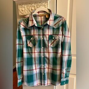 Wrangler Women's Green Plaid Button Down Shirt - L